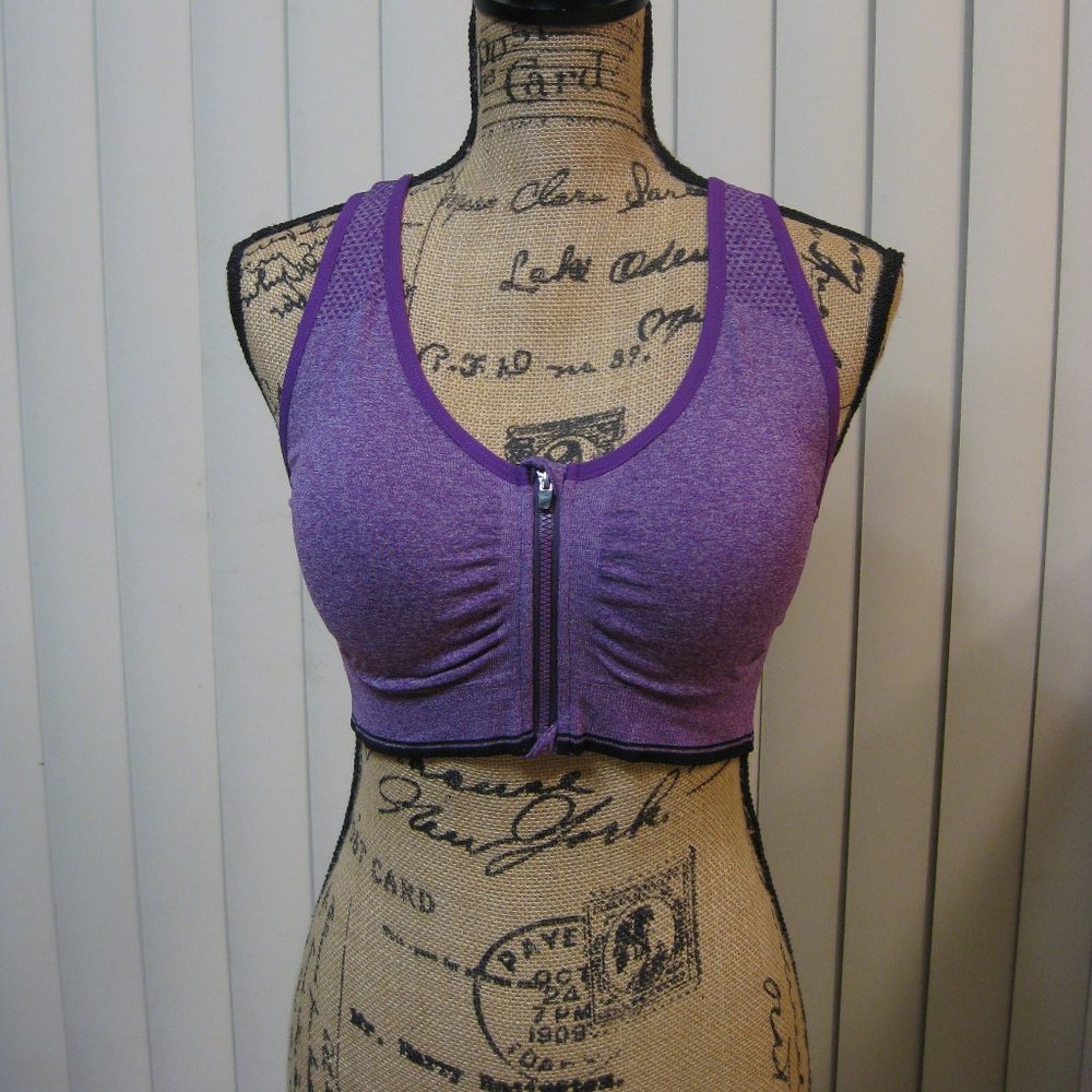 NWOT purple zip front sports bra M med